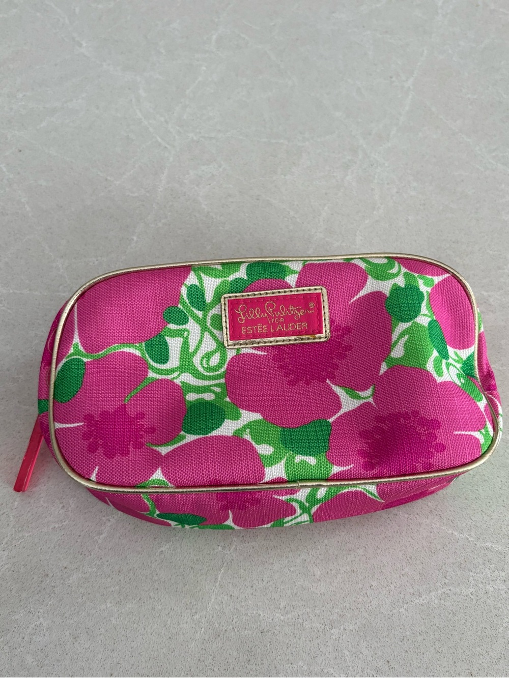 Lilly Pulitzer x Estee Lauder Pink Green Floral Cosmetic Bag Travel Makeup Pouch